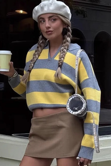 Gestreepte trui met kraag